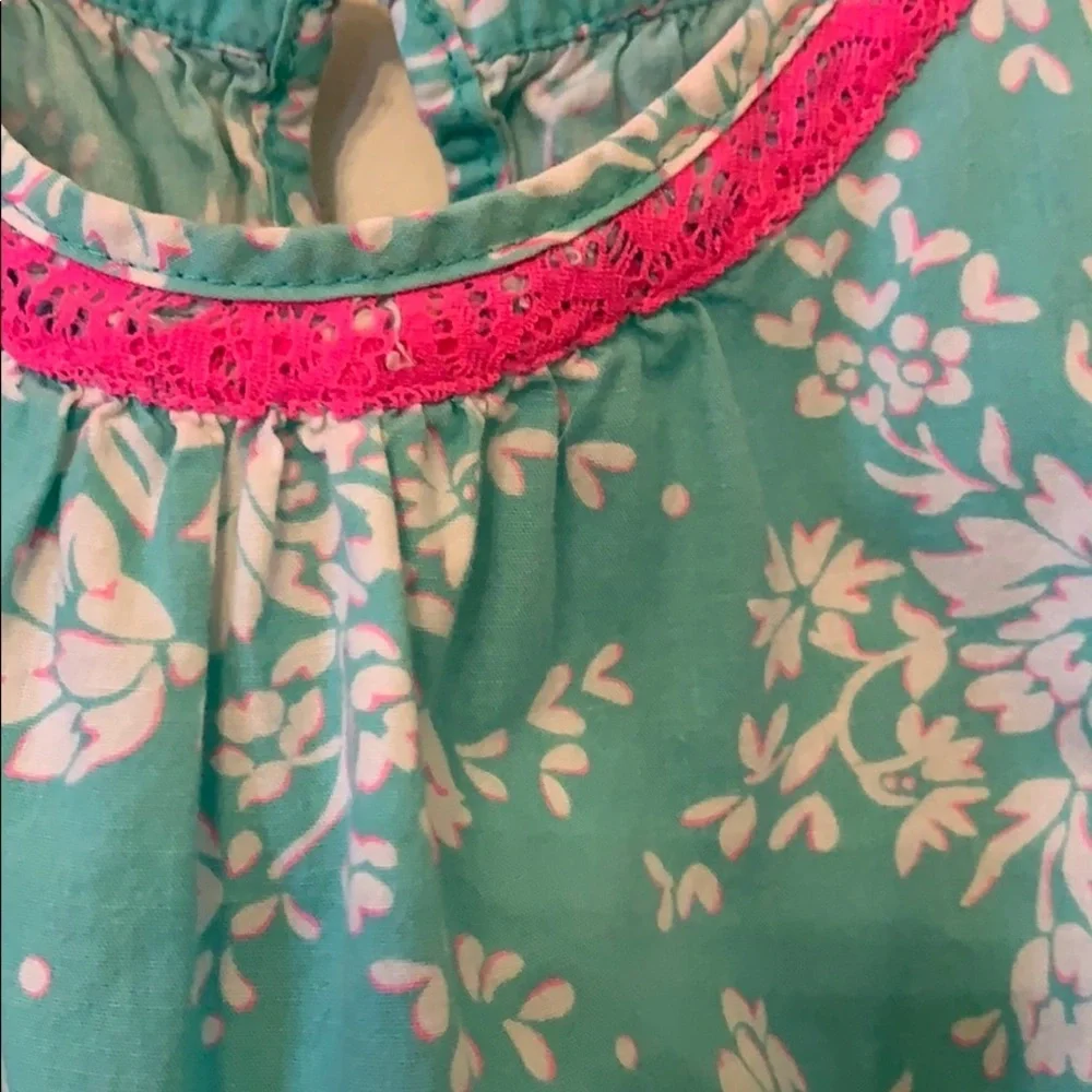 Girls Green Floral Dress 4T Pink Trim Lightweight Cotton Casual Toddler Dress